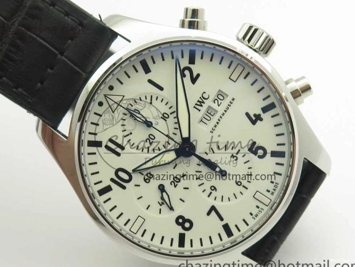 MIROTIME 0213 Pilot Chrono 377725 SS ZF 1:1 Best Edition White Dial on Black Leather Strap A Soft 7183